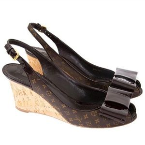Louis Vuitton Monogram Wedge Bow Rivoli Sandals